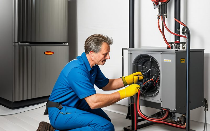 A/C Pros technician servicing a heat pump